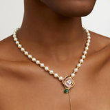 Glowing Purple Orchid Pearl Teardrop Pendant Necklace