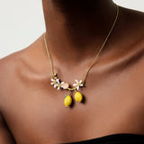 Floral And Lemon Charm Pendant Necklace