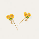 Charming Sunflower Bee Pearl Studs