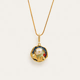 Navy Elegance Oil Painting Baroque Pearl Pendant Necklace