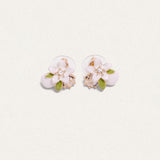 Blush Blossom and Dewdrop Enamel Earrings