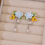 Sky Blue Blossom and Pearl Studs