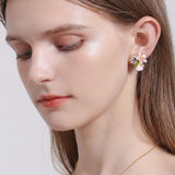 Blush Blossom and Dewdrop Enamel Earrings