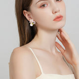 Blush Blossom and Dewdrop Enamel Earrings