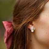 Blush Blossom and Dewdrop Enamel Earrings
