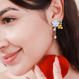 Sky Blue Blossom and Pearl Studs