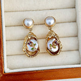 Purple Roses Pearl Studs