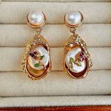 Purple Roses Pearl Studs