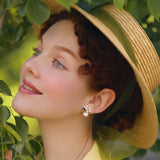 Blush Blossom and Dewdrop Enamel Earrings