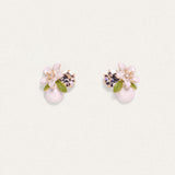 Blush Blossom and Dewdrop Enamel Earrings
