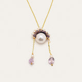 Lavender Quartz and Pearl Floral Pendant Necklace