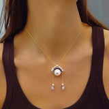 Lavender Quartz and Pearl Floral Pendant Necklace