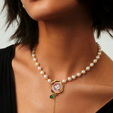 Glowing Purple Orchid Pearl Teardrop Pendant Necklace