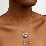 Lavender Quartz and Pearl Floral Pendant Necklace