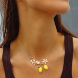 Floral And Lemon Charm Pendant Necklace
