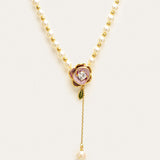 Glowing Purple Orchid Pearl Teardrop Pendant Necklace