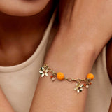 Sweet Orange & Floral Charm Bracelet