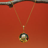 Navy Elegance Oil Painting Baroque Pearl Pendant Necklace
