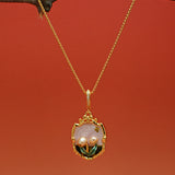 Pink Elegance Oil Painting Baroque Pearl Pendant Necklace