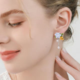 Sky Blue Blossom and Pearl Studs