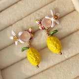 Floral And Lemon Charm Studs