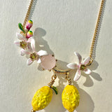 Floral And Lemon Charm Pendant Necklace