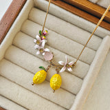 Floral And Lemon Charm Pendant Necklace