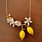 Floral And Lemon Charm Pendant Necklace