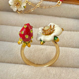 Strawberry Daisy Open Ring
