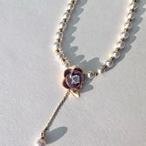 Glowing Purple Orchid Pearl Teardrop Pendant Necklace