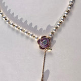 Glowing Purple Orchid Pearl Teardrop Pendant Necklace