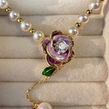 Glowing Purple Orchid Pearl Teardrop Pendant Necklace