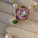 Glowing Purple Orchid Pearl Teardrop Pendant Necklace