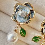 Camellia Blossom Pearl Studs
