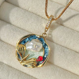 Navy Elegance Oil Painting Baroque Pearl Pendant Necklace