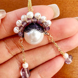 Lavender Quartz and Pearl Floral Pendant Necklace