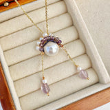 Lavender Quartz and Pearl Floral Pendant Necklace