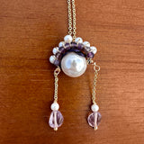 Lavender Quartz and Pearl Floral Pendant Necklace