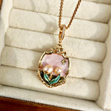 Pink Elegance Oil Painting Baroque Pearl Pendant Necklace