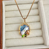 Blue Elegance Oil Painting Baroque Pearl Pendant Necklace