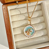 Green Elegance Oil Painting Baroque Pearl Pendant Necklace